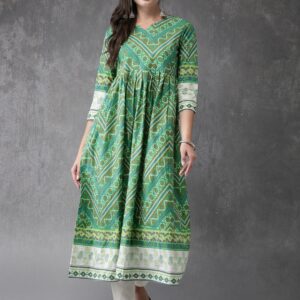 Anouk Women Green Printed A-Line Kurta