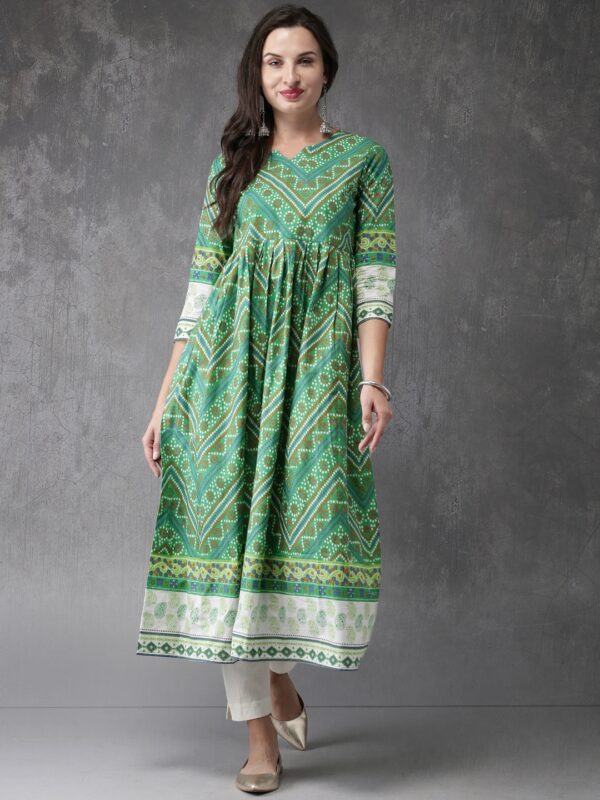 Anouk Women Green Printed A-Line Kurta