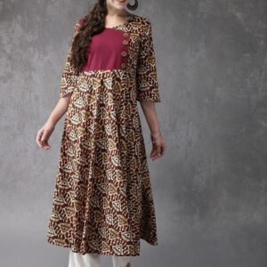 Anouk Women Maroon Printed A-Line Kurta