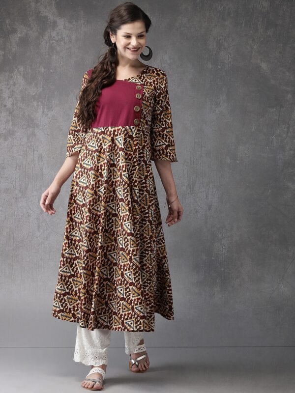 Anouk Women Maroon Printed A-Line Kurta