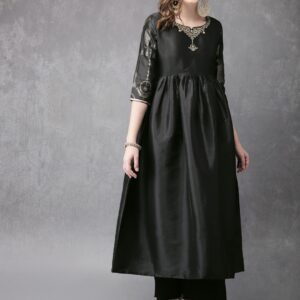 Anouk Women Black Solid A-Line Kurta