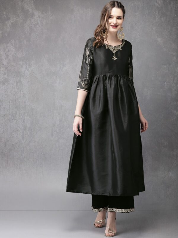 Anouk Women Black Solid A-Line Kurta