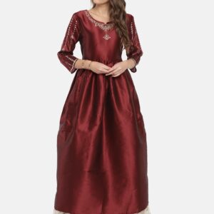 Anouk Women Maroon Solid A-Line Kurta