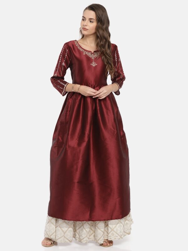 Anouk Women Maroon Solid A-Line Kurta