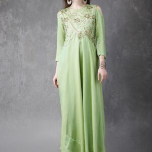 Anouk Women Green Embroidered A-Line Kurta