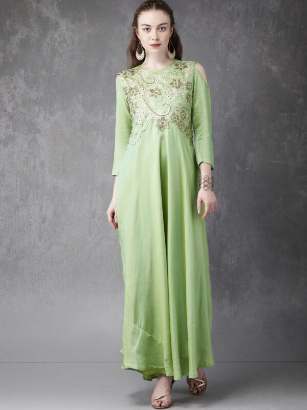 Anouk Women Green Embroidered A-Line Kurta