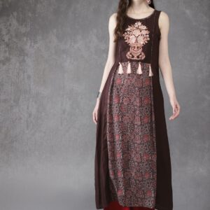 Anouk Women Brown Printed A-Line Kurta