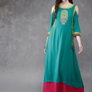 Anouk Women Sea Green Yoke Design A-Line Kurta