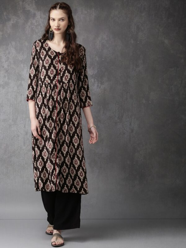 Anouk Women Black  Brown Printed Straight Kurta