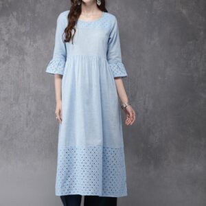 Anouk Women Blue Embroidered A-Line Kurta