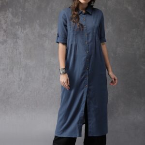 Anouk Women Blue Self-Design Straight Kurta