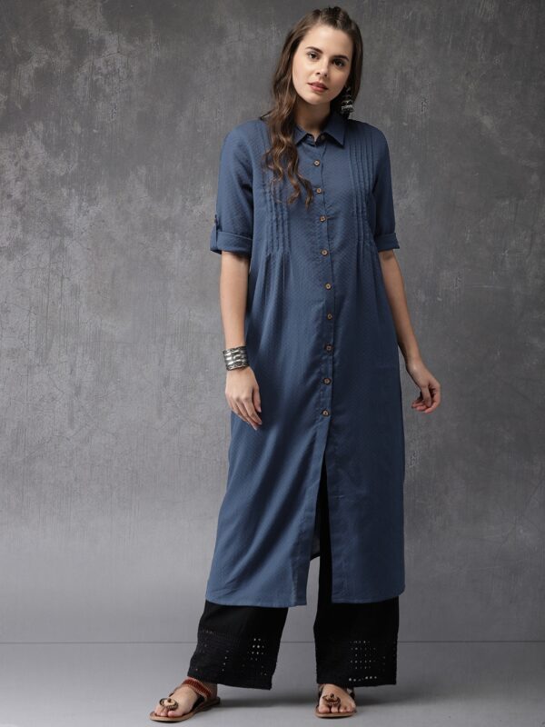 Anouk Women Blue Self-Design Straight Kurta