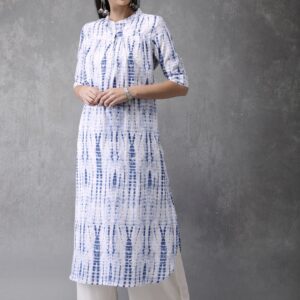 Anouk Women Blue  White Dyed A-Line Kurta