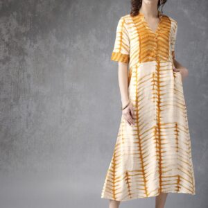 Anouk Women Off-White  Mustard Yellow Printed A-Line Kurta