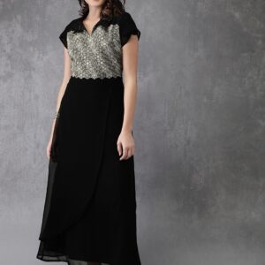 Anouk Women Black Embroidered A-Line Kurta