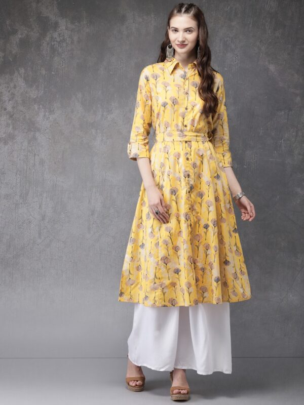 Anouk Women Yellow Floral Printed A-Line Kurta