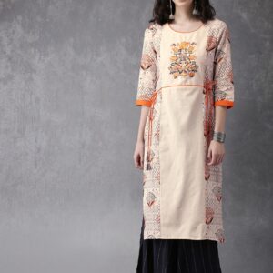 Anouk Women Off-White Floral Printed Straight Kurta