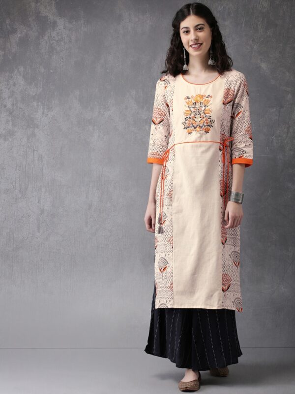 Anouk Women Off-White Floral Printed Straight Kurta