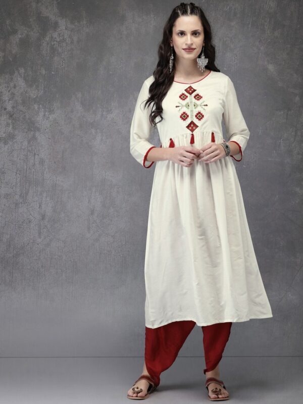 Anouk Women White Embroidered A-Line Kurta