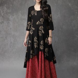 Anouk Women Black  Red Printed Anarkali Kurta