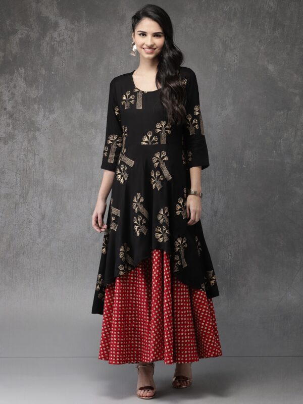 Anouk Women Black  Red Printed Anarkali Kurta