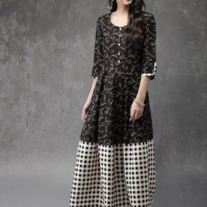 Anouk Women Black Printed A-Line Kurta