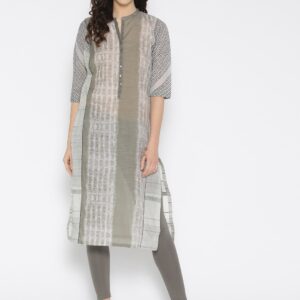 Biba Grey Woven Design Straight Kurta