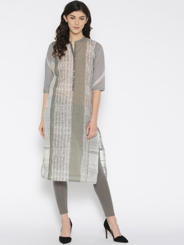 Biba Grey Woven Design Straight Kurta