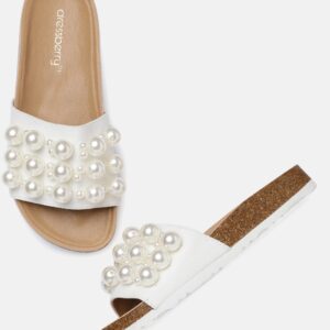 DressBerry Women White Embellished Open Toe Flats