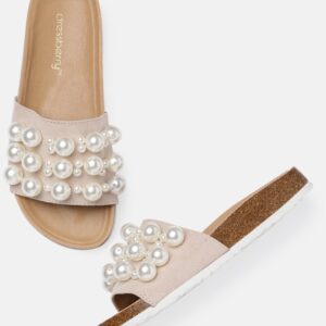 DressBerry Women Nude-Coloured Embellished Open Toe Flats