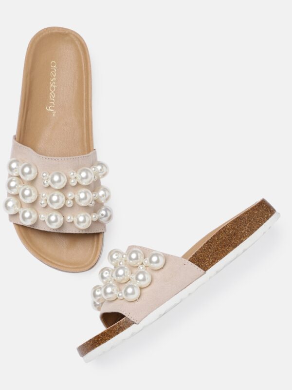 DressBerry Women Nude-Coloured Embellished Open Toe Flats