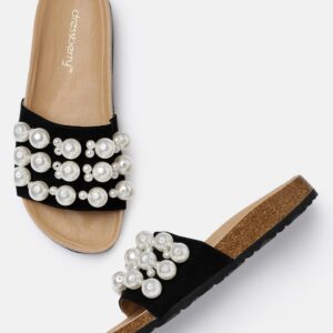 DressBerry Women Black Embellished Open Toe Flats