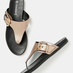 DressBerry Women Rose Gold-Toned Solid Open Toe Flats