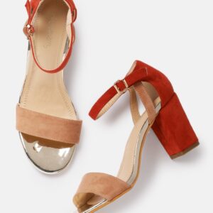 DressBerry Women Beige  Red Velvet Colourblocked Heels