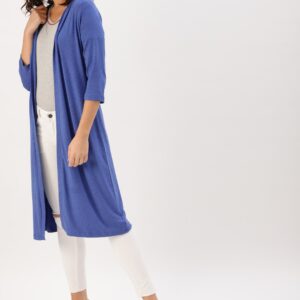 DressBerry Blue Solid Open Front Longline Shrug