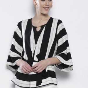 DOROTHY PERKINS White  Black Striped Open Front Shrug