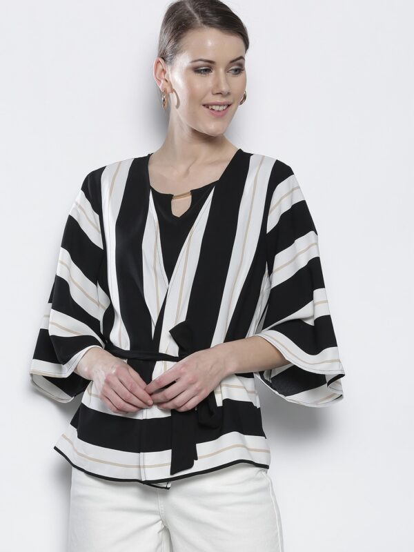 DOROTHY PERKINS White  Black Striped Open Front Shrug