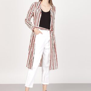 ether White  Red Striped Tie-Up Longline Shrug