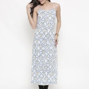 Global Desi Women White Printed Straight Kurta