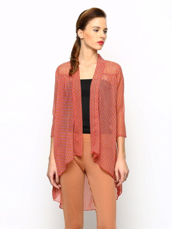 Global Desi Red Printed Shrug