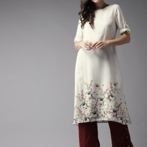 HERENOW Women Off-White Floral Print A-Line Kurta