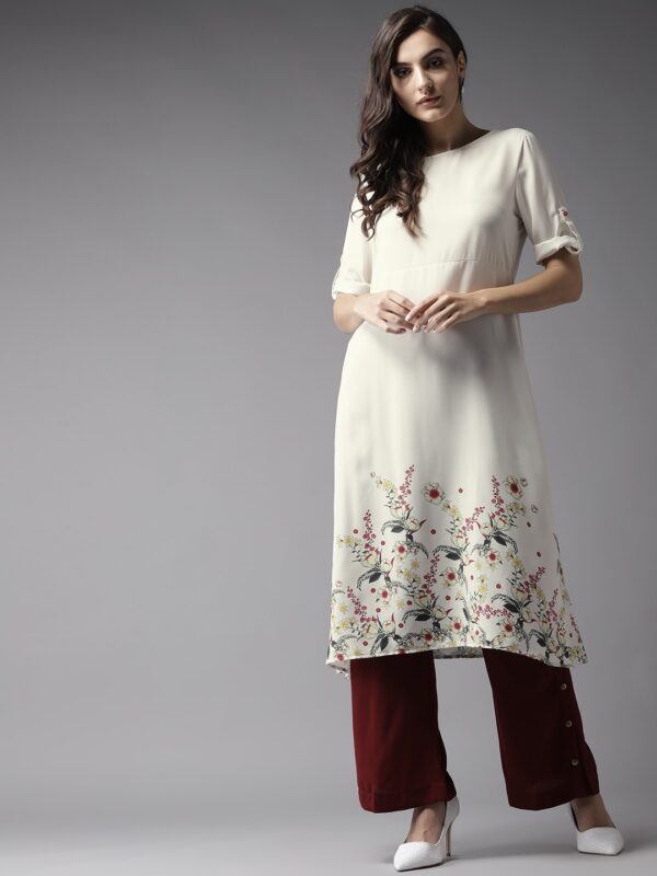 HERENOW Women Off-White Floral Print A-Line Kurta