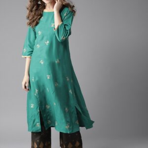 HERENOW Women Green Telephone Printed A-Line Kurta