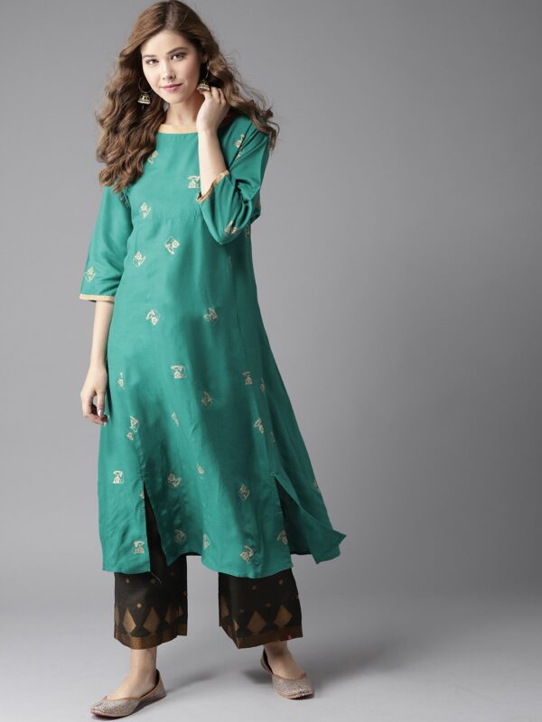 HERENOW Women Green Telephone Printed A-Line Kurta