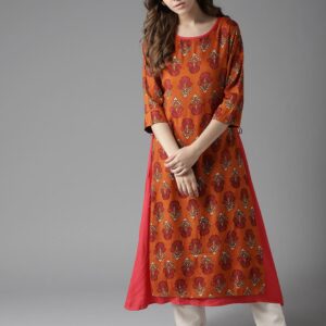 HERENOW Women Orange  Red Printed A-Line Kurta