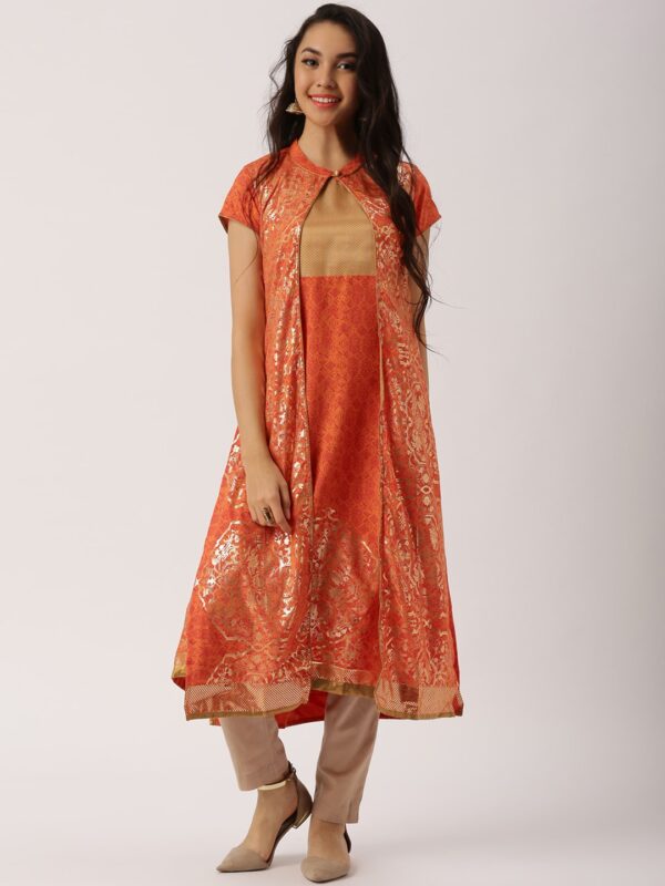 IMARA Women Rust Printed A-Line Kurta