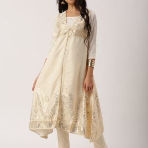 IMARA Women Beige Printed Asymmetric A-Line Kurta