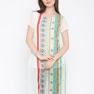 IMARA Women White Printed Semi-Sheer A-Line Kurta