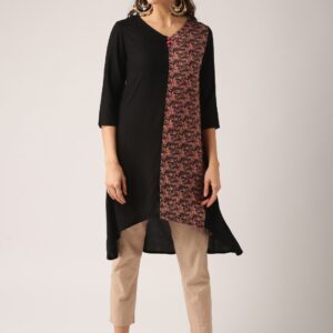 IMARA Women Black Printed A-Line Kurta