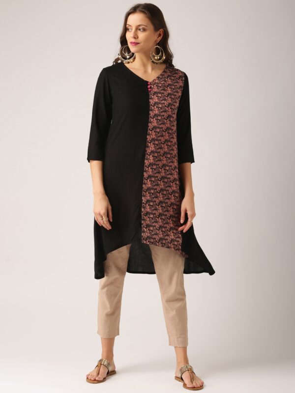 IMARA Women Black Printed A-Line Kurta